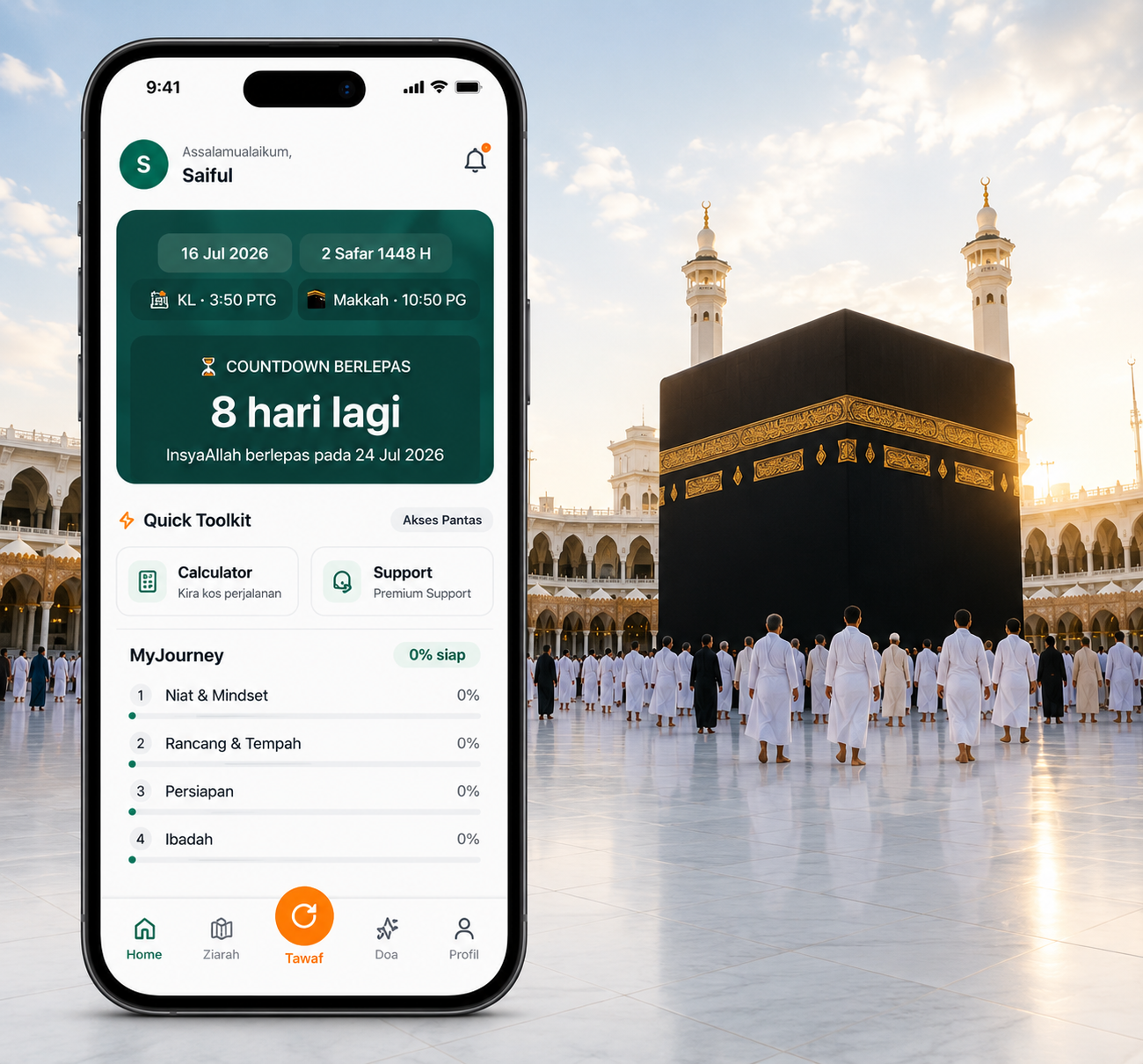 Aplikasi Sistem Umrah DIY di hadapan Kaabah